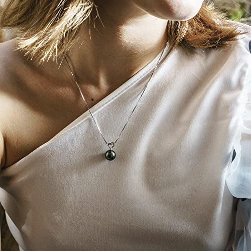 18K Gold Natural Black Pearl Pendant Necklace 10-11mm Genuine Tahitian Cultured Round Pearls Heart Shape Pendant for Women with 18" Silver Chain - Rose Gold - Image 4