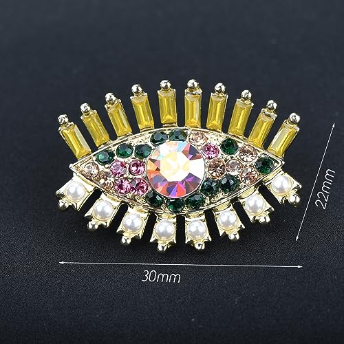 Image of Retro Evil Eye Brooch Fashion Unique Crystal Pearl Abstract Eyes Brooches Pin Badge for Women Bridal Jewelry Gift