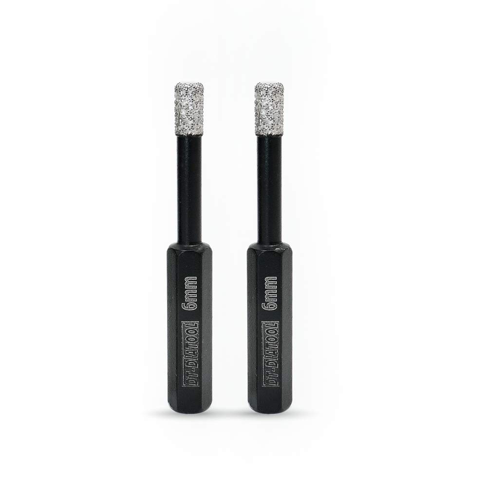 DT-DIATOOL Hex Shank Dry Diamond Drill Core Bits 2PCS 6mm Vacuum Brazed Hole Saw for Tile Porcelain Ceramic Marble Granite