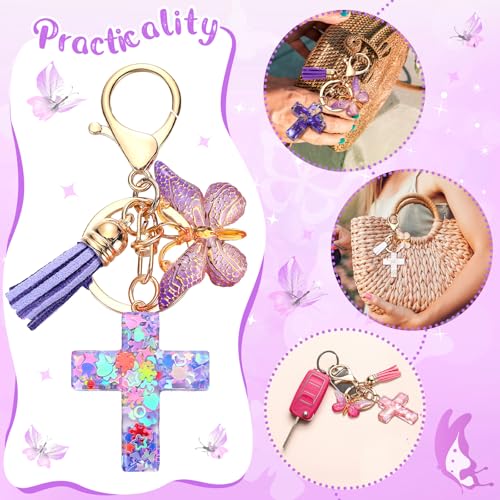 Image of Sureio Cross Butterfly bag charm Keychains for Women Christian Resin Keychain Bulk for women Gift Backpack Purse Wallet Bag
