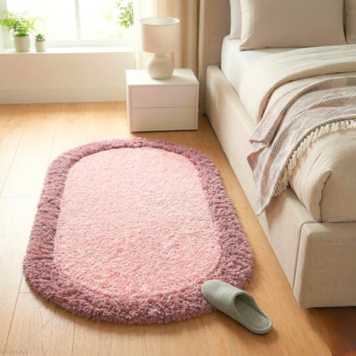 Image of Shaggy Runner, Polyester Rug, Hallway Carpet, Bedside Runner, Plush Area Rug, high Pile Rug, 2 inch Pile, Fluffy Floor mat. - (2x4 feet, Pink /Blush, Oval)