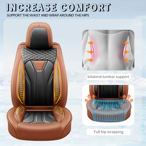 Image of Car Seat Covers Compatible with Chevy Equinox 2011-2026, Premium Leather Breathable, Wear Resistant, Airbag Compatible, All-Weather Protection & Full Coverage, 2 Front Seat Brown&Black