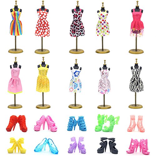 UUsave 10 Pack Doll Dress +10 Pairs Shoes Party Gown Outfits Doll Clothes Compatible with Barbie(A)