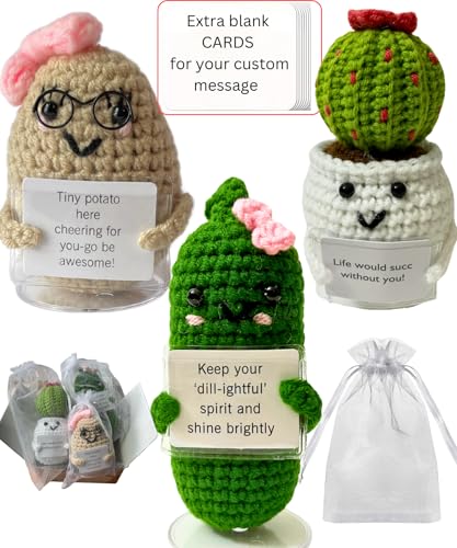 Crochet Potato Pickle Succulent with Stand, Extra Blank Card Coworker Employee Roommate Friend Gifts Christmas Birthday Farewell Holiday Present Idea Small Cute Desk Office Cubic Decors