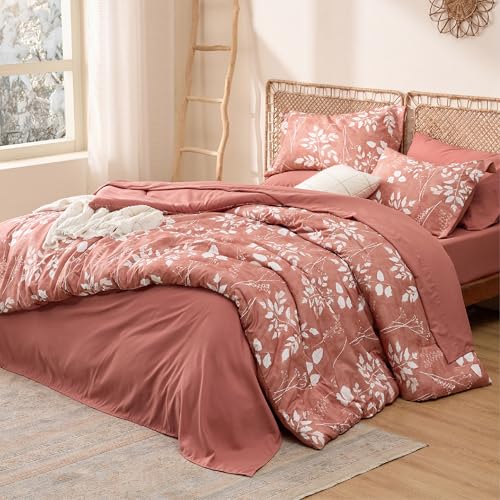 Image of Bedsure Floral Dusty Pink Comforter Set, Full Bedding Sets, 7 Piece