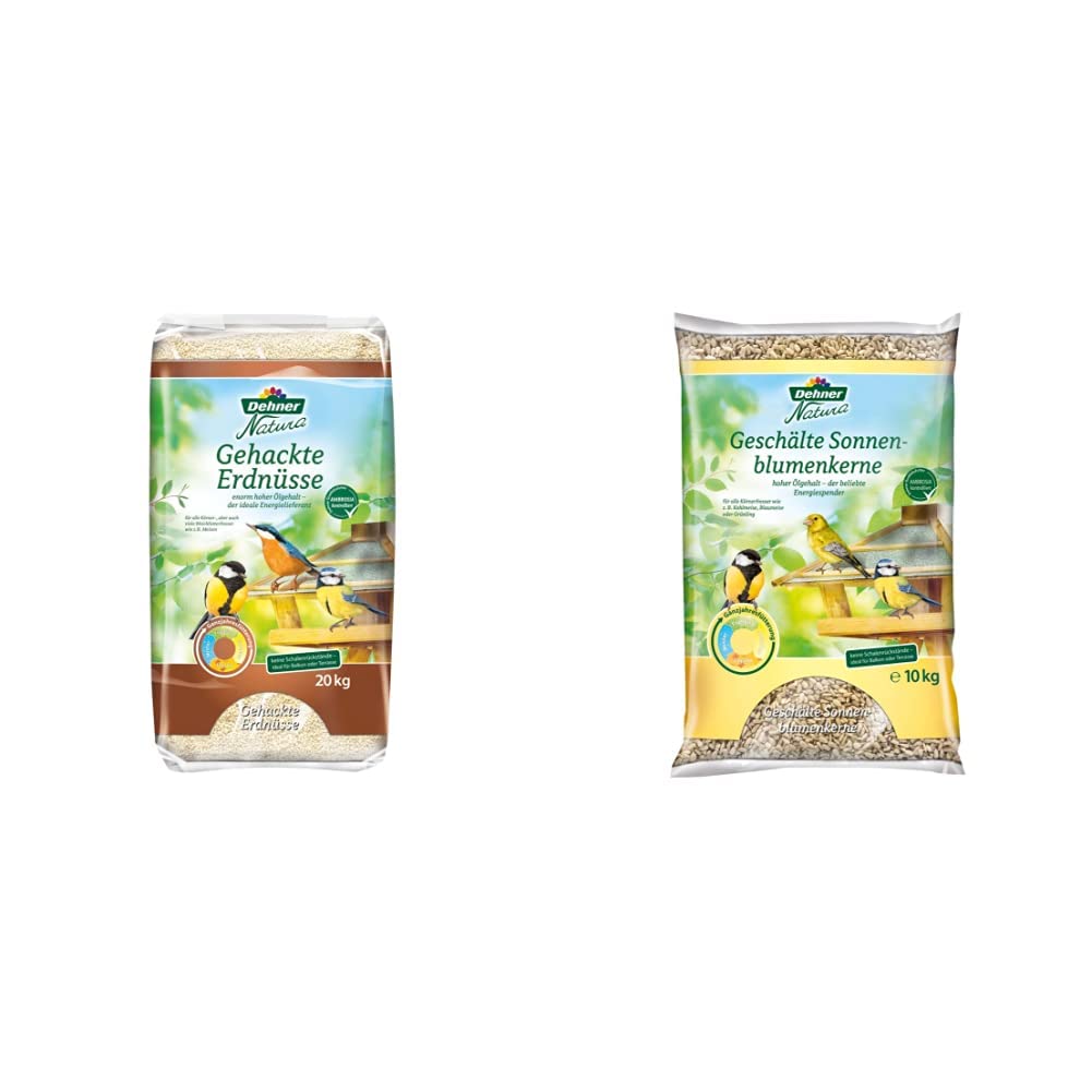 Dehner Natura Wildvogelfutter, gehackte Erdnüsse, 20 kg & Natura Wildvogelfutter, geschälte Sonnenblumenkerne, 10 kg