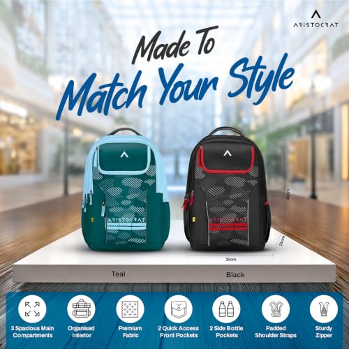 Image of Aristocrat NRG Spacious 42L Casual Backpack, 3 Compartments | Front & Side Pockets, Premium Fabric & Zipper, Padded Straps, Travel / Casual / College Bag, Unisex, 1-Year Global Warranty