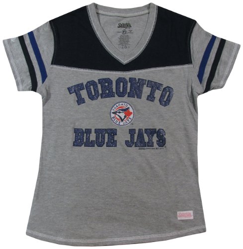MLB Toronto Blue Jays Girl's V-Neck Jersey Top, Grey, Medium
