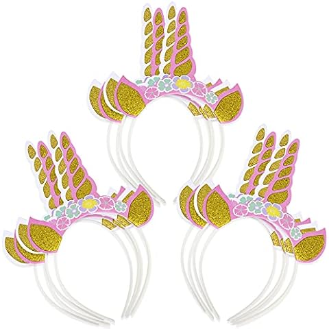 WEEPA 12Pcs Unicorn Party Supplies Gold Glitter Unicorn Headband with 3 Flower Ears Unicorn Party Hats for Unicorn Party Decorations, Birthday Party, Baby Shower Cover