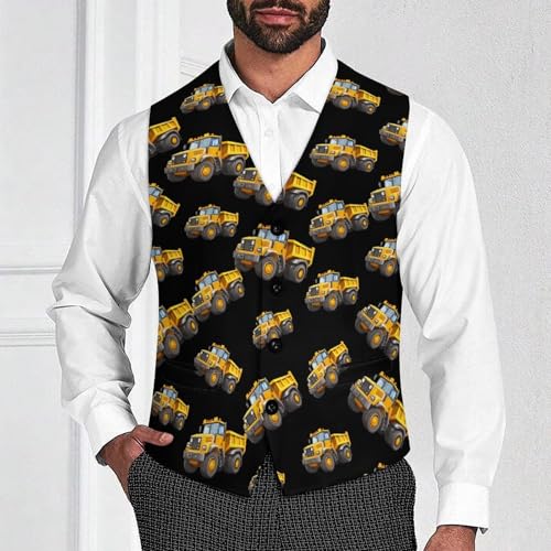 Construction Truck Suit Vest for Men Slim Fit Tuxedo Waistcoat Button Down V Neck Business Dress Coat4