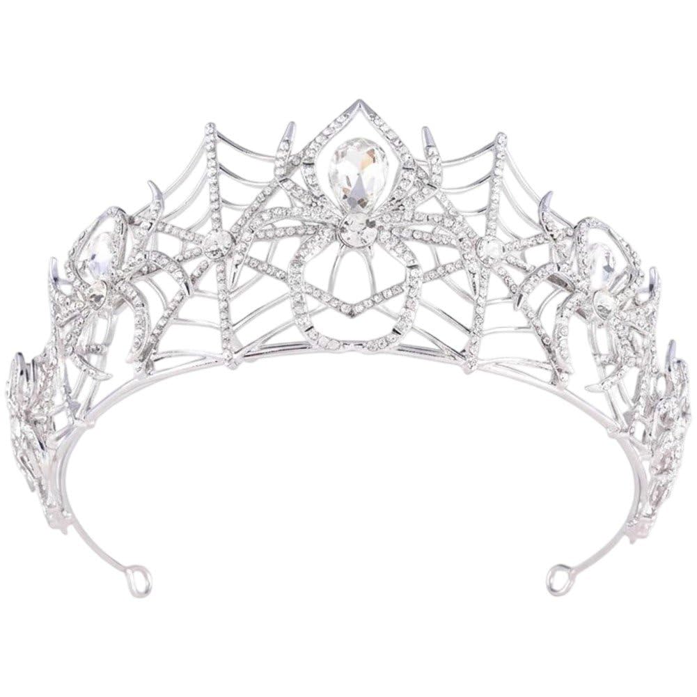 Sslvya Rhinestone Queen Crown for Women, Gothic Spider Web Tiara Headpiece, Halloween Cosplay & Bridal Wedding Hair Accessories