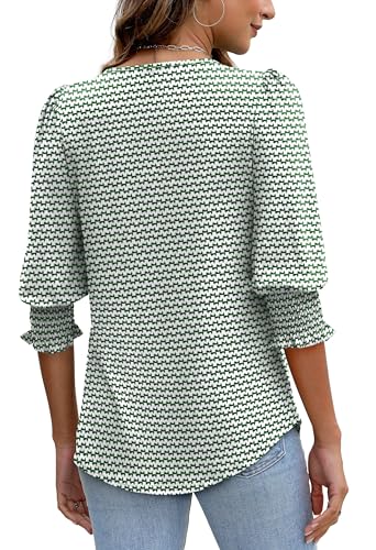 Image of XIEERDUO Blouses for Women Dressy Casual 3 /4 Length Sleeve Womens Tops with Smocked Cuffs
