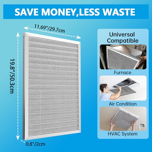 Image of UBeesize 12x20x1 Air Filter HVAC AC Furnace Filter,MERV 8,Reusable Washable, Lasts a Lifetime,Permanent Air Filter,Breathe Fresher,Home And Office(Actual Size:11.69x19.8x0.8Inch)