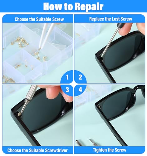Eyeglass Repair, Gold Precision Eyeglasses Repair Kit with Screws, Nose Pads, Small Screwdriver, Tweezers, Suitable for Eyeglasses Sunglasses Watch Clock - Thumbnail 5