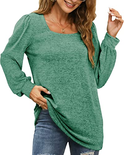 Image of WIHOLL Tunic Tops for Women Loose Fit Long Sleeve Shirts Square Neck Tops
