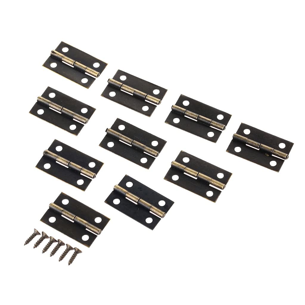 Nvsfzgiyg Bronze 10Pcs Antique Gold Furniture Hinges Cabinet Drawer Door Butt Hinge Decorative For Jewelry Box With Screws 24 * 16Mm(Bronze)