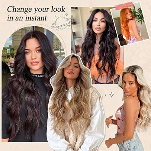 Nnzes Hair Extensions, Clip In Hair Extension 4Pcs Thick Hairpieces Double Weft 20 Inch Synthetic Long Wavy Black Hair Extension For Women #TOP4