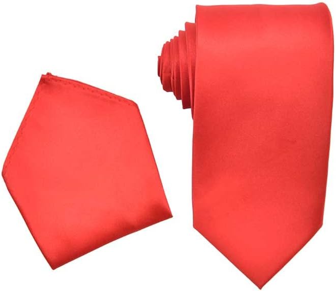 Men's Premium Solid Vest - NeckTie – Bow Tie - Pocket Square 4 Piece Set for Suits & Tuxedos (Red, XL)