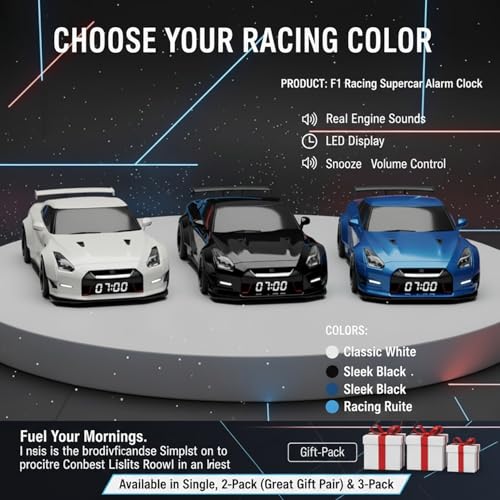 Image of FOYA Hypercar Alarm Clock, 2026 New F1 Car Alarm Clock, Realistic Engine and Light Effects, Sports Car Model with LED Display Screen for Nightstand, Desk, Or Collection Interior Decoration(#C)