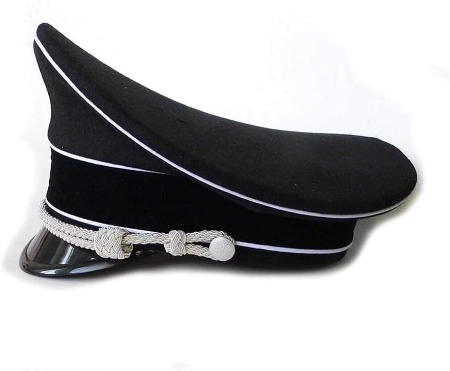 WWII German SS Elite Officer HAT Officer Army Wool Visor Crusher Cap Black(58CM)