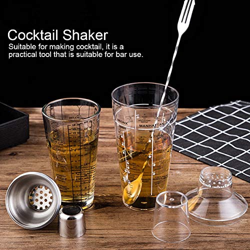 24 Oz Recipe Cocktail Shaker Plastic 3-Piece Drink Shaker Boston Shaker With Lid Strainer Measuring Professional Cocktail Shaker For Boba Tea Shaker Bartender Kit #TOP4
