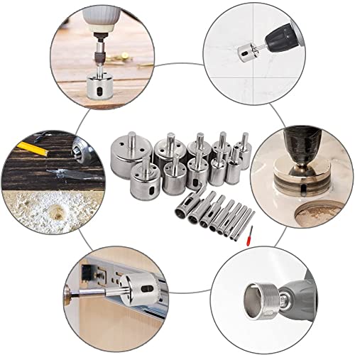 Broca Diamantada para Vidrio, Cerámica, Mármol y Granito, Hole Saw de 6 mm, 8 mm y 1/4", Juego de 12 Unidades, Marca Hegebeck miniatura 6
