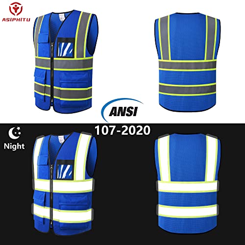 Image of Safety Vest for Men Women Reflective Construction Vest Hi Vis ANSI Standard | ANSI Standard, 8 utility Pockets 4 Reflective Strips with Neon trim High Visibilty Breathable Mesh Safety Apparel for Work