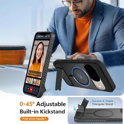 Image of KARWAN?Ultra Hybrid Matte Back Cover Case Compatible with Stand Magnetic for Google Pixel 10 | Mag-Safe Wireless Charging | Camera Bump Protection -(Black)
