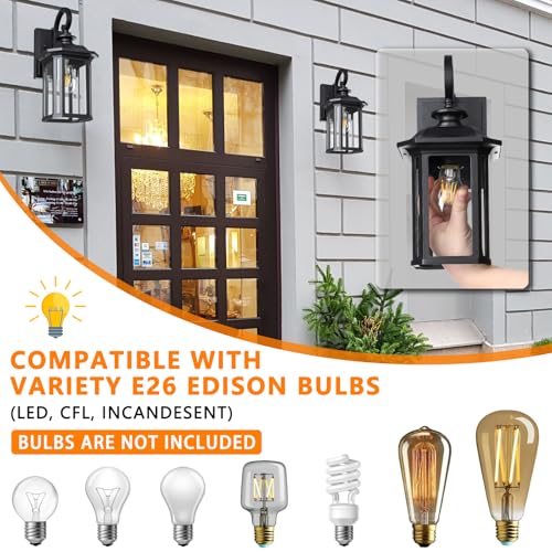 Image of JYZ Dusk to Dawn Outdoor Wall Lighting, 19 Inch Large Exterior Porch Light Fixture, Waterproof Outdoor Wall Mount Lantern, Classic Black Sconce Lamp Outside for House Doorway Garage Patio Yard