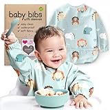 Nombear Baby Bibs for 6-12 Months (up to 18) - Waterproof & Easy Clean Baby Weaning Bib with Sleeves, Machine Washable Long Sleeve Bibs Alternative to Silicone and Coverall Bib for Feeding Toddlers