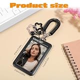 DOPENSPI Star Bells Photocard Holder Keychain with Spring, Black PVC Photo Card Holder Keychain 11,9 x 6,7 cm Idol Photo Display Organizer ID Badge Credit ID Card Protective with Star Bells Pendant