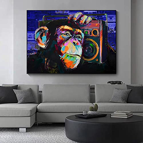 Impression sur toile singe musique graffiti 60x90cm pour déco murale