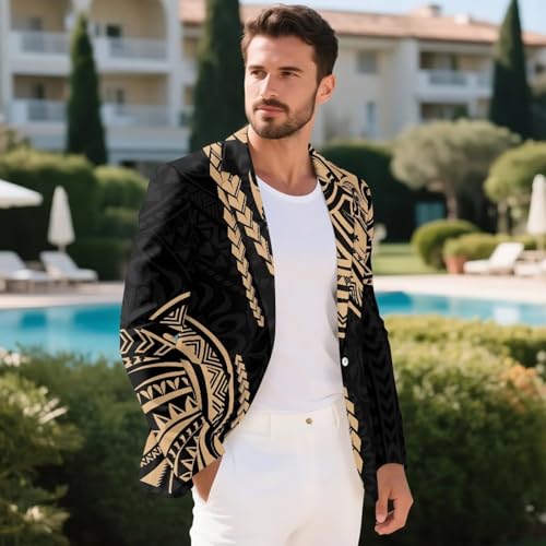 Polynesian Mens Casual Sport Coat Blazer Lightweight One Button Suit Jackets4