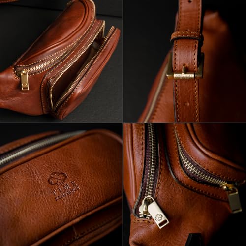 Image of Time Resistance Leather Waist Pack - Belly Bag, Belt Bag, Fanny Pack - Handmade in Italy (Cognac Brown)