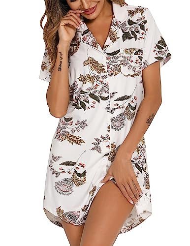 Image of Pjmlifecoco Nightgown for Women Button Down Sleepshirt Short /Long Sleeve Nightdress Soft Modal Sleepwear S-XXL