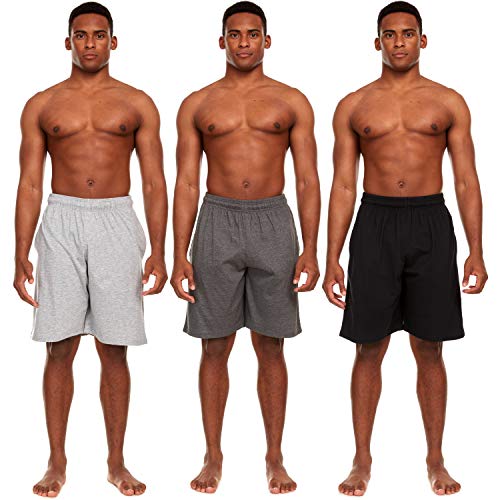 Essential Elements 3 Pack: Men's 100% Cotton Jersey Athletic Lounge Sleep Casual Sweat Shorts with Pockets