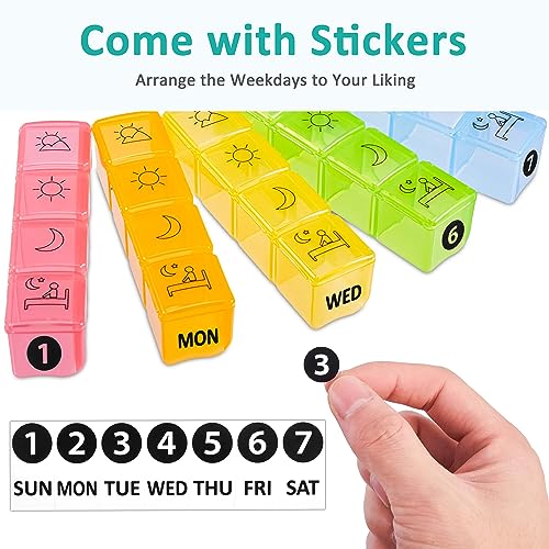 Image of Fullicon Weekly Pill Organizer 4 Times a Day, Pill Box 7 Day for Travel, Moisture-Proof Daily Pill Box Organizer, Large Pill Case for Medicine, Vitamin, Fish Oil, and Supplement (Clear and Green)