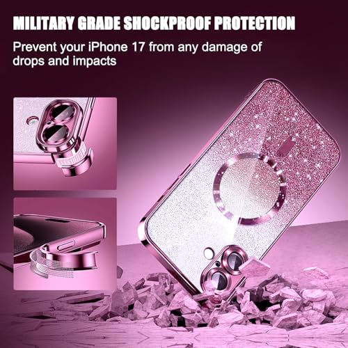 Image of Misscase for iPhone 17 Case Compatible with MagSafe,Built-in Camera Lens Protector Full Protection Soft TPU Anti-Scratch Anti-Fingerprint Magnetic Glitter Slim Case Cover 6.3 inch Pink