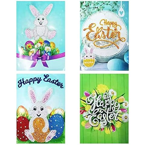 4pcs 5D DIY Diamond Painting Greeting Card Greeting Wish Easter Cards Party Gift Postcard & Envelopes Full Drill Embroidery Cross Stitch Art Craft Rhinestone Special Shaped Handmade Embroidery Cover