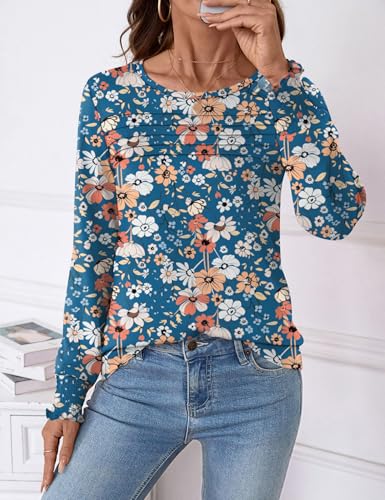 LOMON Womens Fall Tops Long Sleeve Blouses 2025 Dressy Casual Crewneck Pleated Tunic Shirts Loose Fashion Clothes2