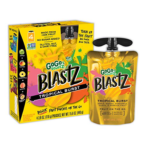 GoGo squeeZ BlastZ Fruit Pouches on the Go, Tropical Burst, 3.88 Ounce