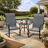 Kozyard C-Spring Patio Chairs Set of 2 High Back Dining Chairs Breathable Textilene Fabric Sturdy Metal Frame for Backyard, Lawn, Deck (Gray)