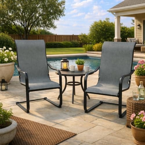 Kozyard C-Spring Patio Chairs Set of 2 High Back Dining Chairs Breathable Textilene Fabric Sturdy Metal Frame for Backyard, Lawn, Deck (Gray)