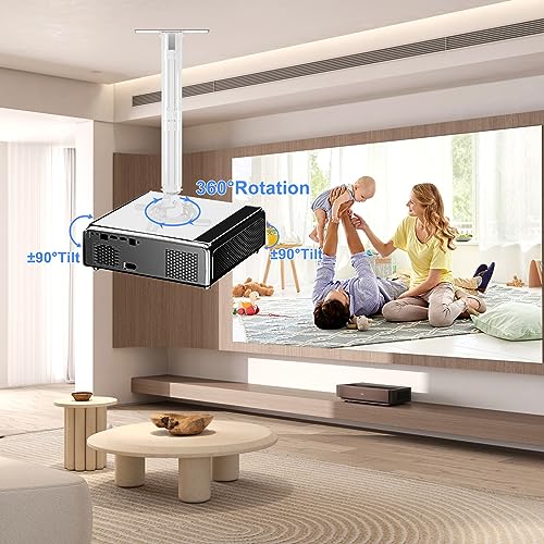 suptek Beamer Halterung Decke, Projektor Deckenhalterung Lang 360° Drehbar 90° Schwenkbar 90° Neigbar, 780-1250mm Deckenhalter Beamer Verstellbar für Projektoren bis 13,6 kg, weiß (PR05LW)