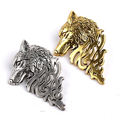 2 Pack Wolf Head Brooch Pin Badge for Jacket Men's Suits Buckle Neckwear Decoration