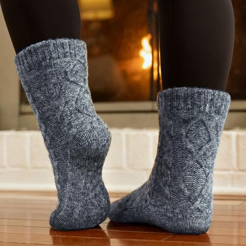 Image of Slipper Socks for Women with Grippers Non Slip, Sherpa Lined Slipper Socks