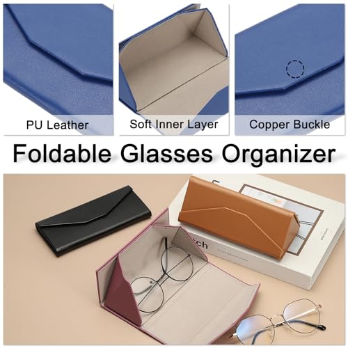 Image of PATIKIL Foldable Glasses Case, Triangle Magnetic Sunglasses Organizer Case PU Leather Hard Eyeglass Case for Women (2 Pcs)