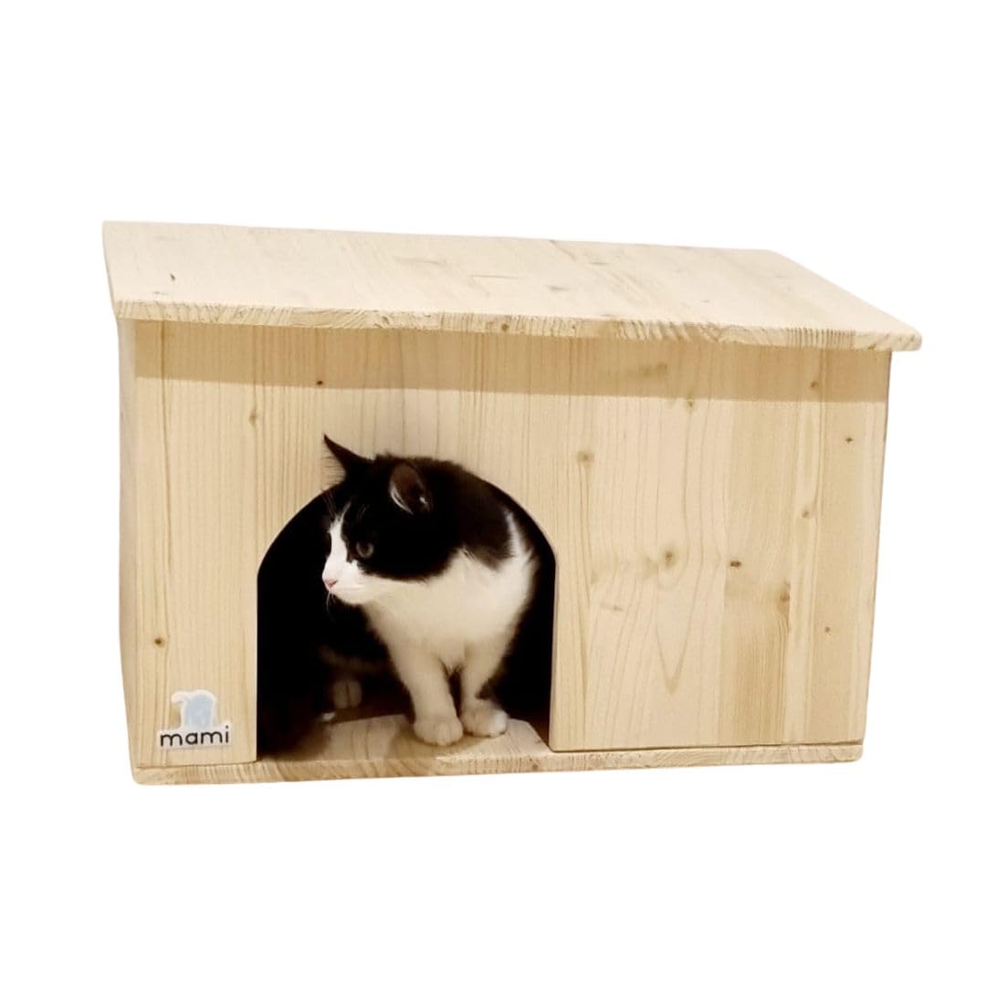 mamikids - Cuccia Gatto Cane Coniglio da Esterno e Interno in Legno Resistente e Duraturo - Casetta per Gatti, Cani di Piccola Taglia e Altri Animali Domestici, Spazio Ingresso 20x20cm - Made in Italy