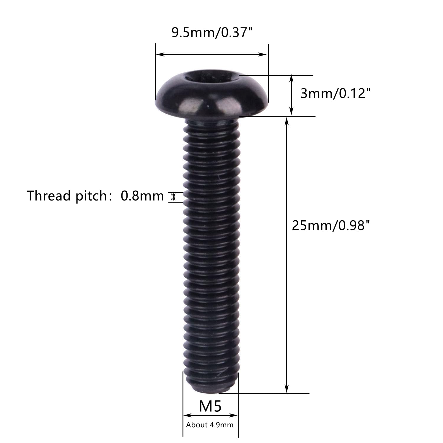 10Pcs Titanium Water Bottle Cage Bolts Torx M5x10 12 15 20 25mm Bicycle Rotor Screws Gr5 (Black, M5x25mm)