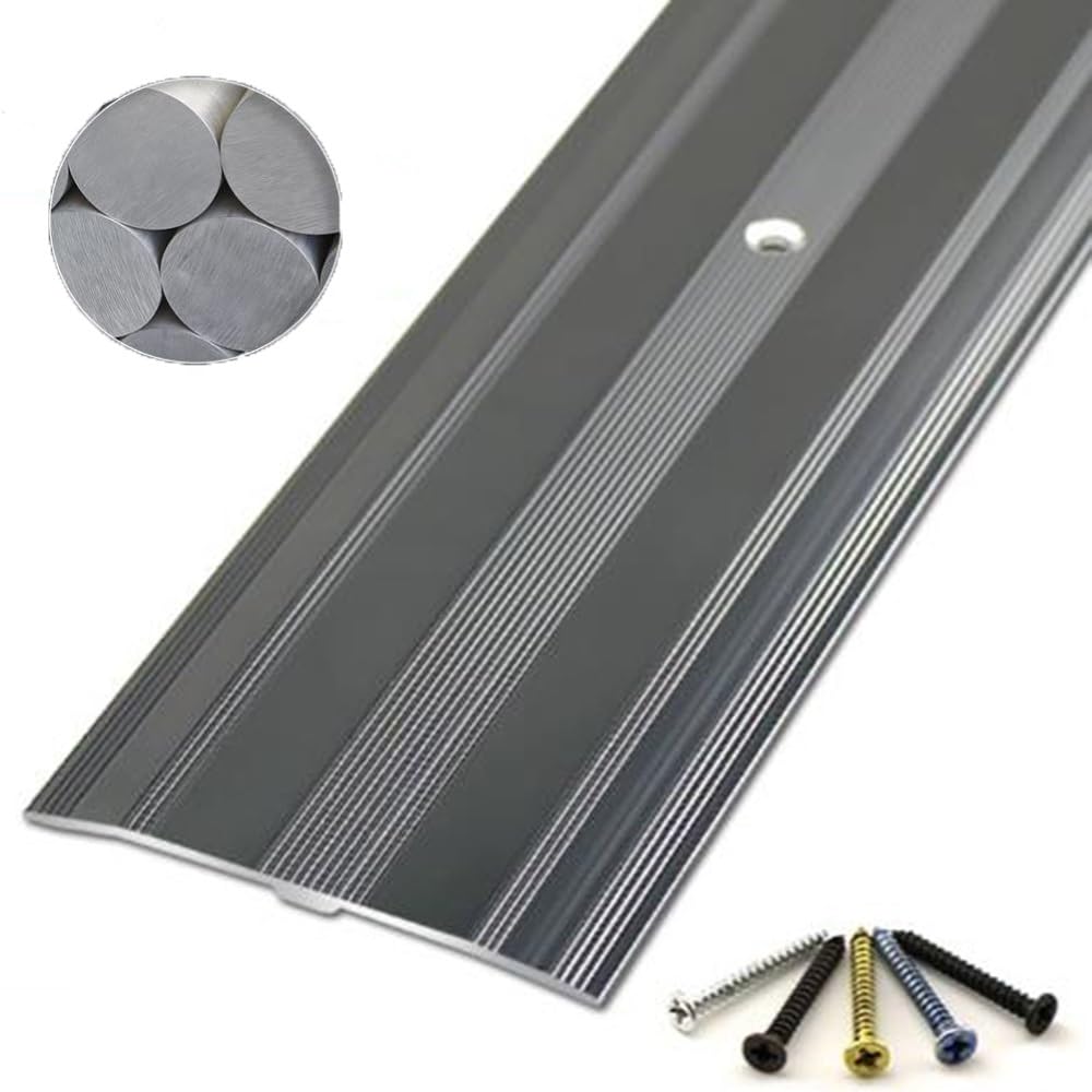 Floor Transition Strip，2 3/8" Metal Threshold Strip for Doorways, 35.4in Aluminum Flat Divider Strip Non Slip Material for Joining Floor Gaps